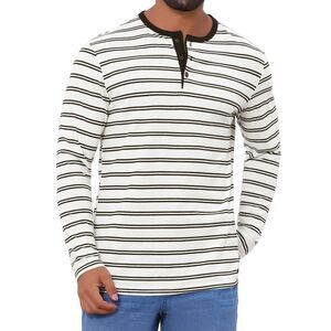 Casual Long Sleeve Contrasting Colors Striped Henley T-Shirts White
